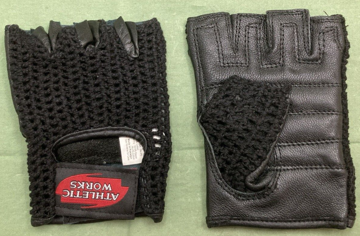 NEW ATHLETIC WORKS FAC-004G-M MESH SPORTS GLOVES LEATHER PALMS BLACK MEDIUM