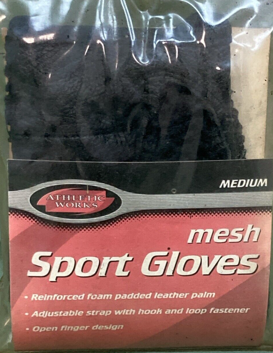 NEW ATHLETIC WORKS FAC-004G-M MESH SPORTS GLOVES LEATHER PALMS BLACK MEDIUM