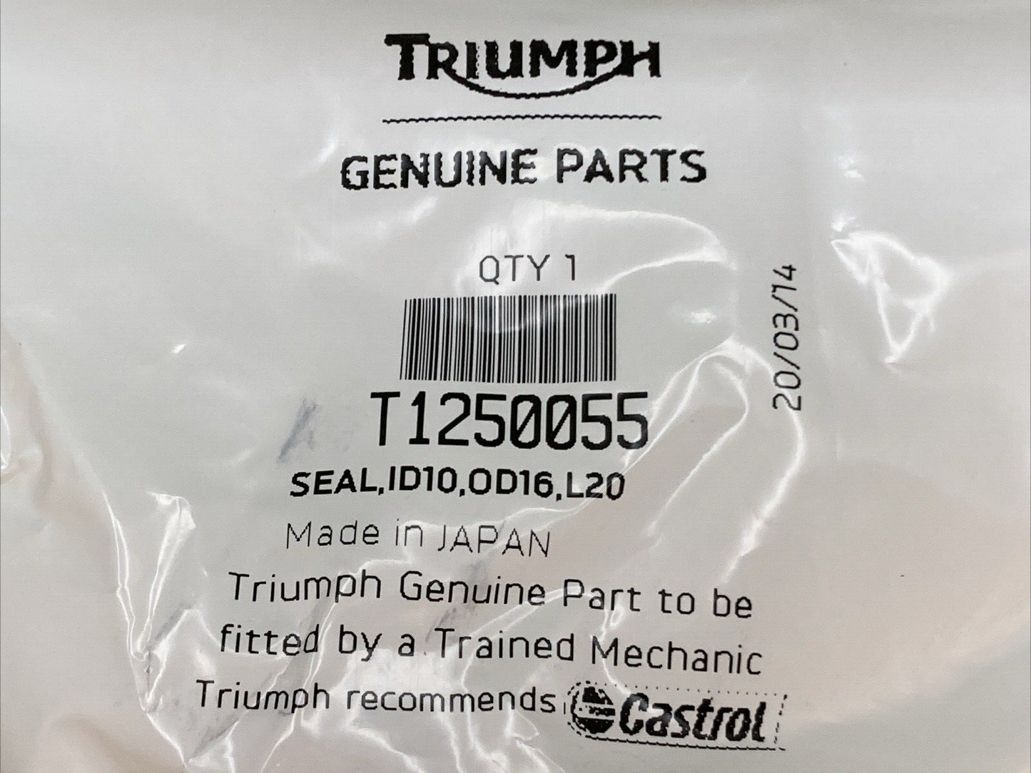 NEW GENUINE TRIUMPH T1250055 Seal ID 10, OD 16, L 20