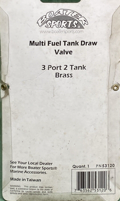 NEW BOATER SPORTS 53120 MULTI TANK VALVE 3 PORT 2 TANK BRASS