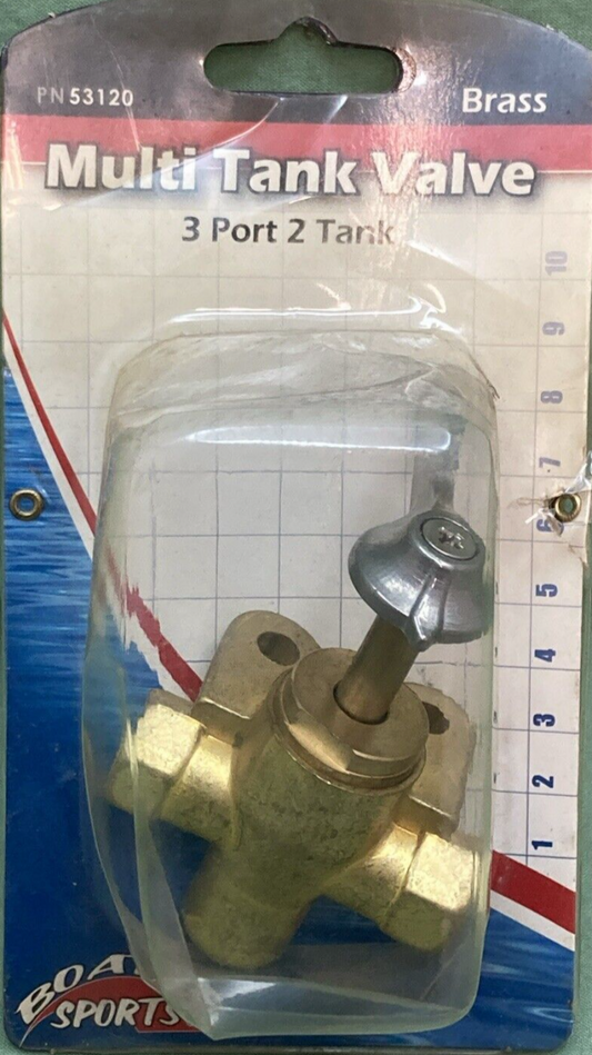 NEW BOATER SPORTS 53120 MULTI TANK VALVE 3 PORT 2 TANK BRASS
