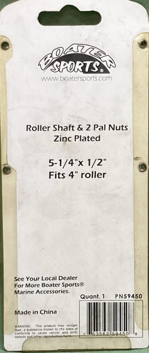 NEW BOATER SPORTS 59450 ROLLER SHAFT 4" X 1/2" ZINC PLATED W/ 2 PAL NUTS