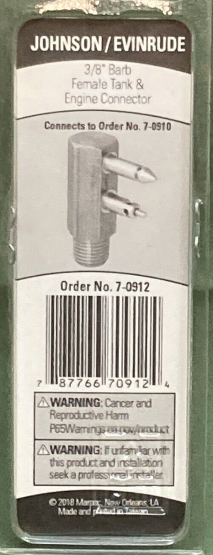NEW GENUINE MARPAC 7-0912 TANK & ENGINE CONNECTOR 3/8" FEMALE BLACK