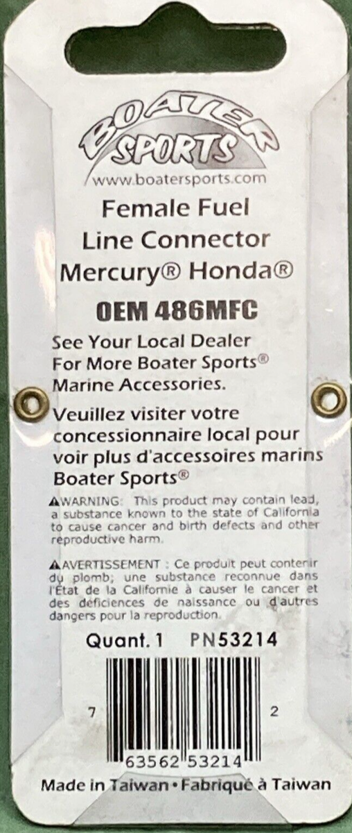 NEW BOATER SPORTS 53214 (486MFC) CONNECTOR FUEL LINE 3/8" FEMALE BLACK