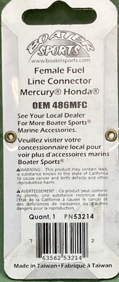 NEW BOATER SPORTS 53214 (486MFC) CONNECTOR FUEL LINE 3/8" FEMALE BLACK
