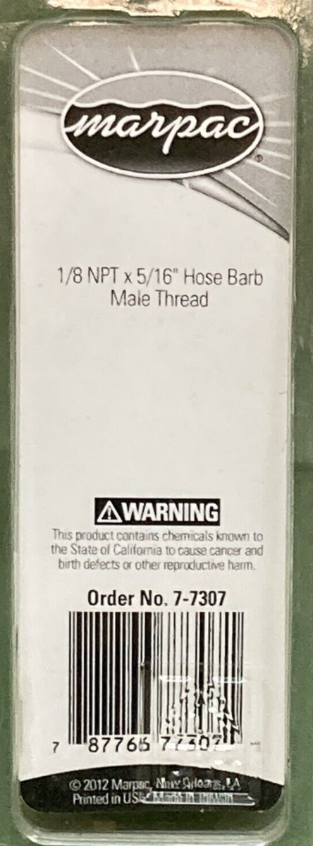 NEW GENUINE MARPAC 7-7307 HOSE BARB 1/8" NPT X 5/16" BARB MALE THREAD BRASS
