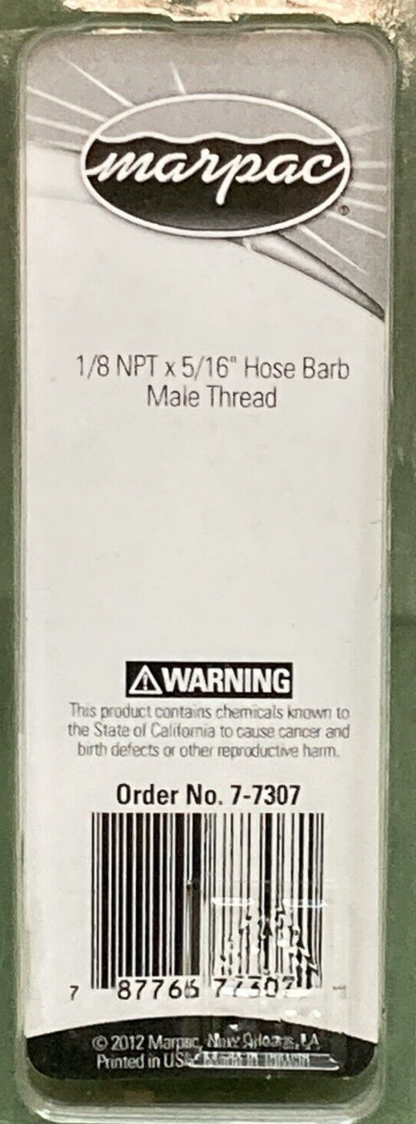 NEW GENUINE MARPAC 7-7307 HOSE BARB 1/8" NPT X 5/16" BARB MALE THREAD BRASS