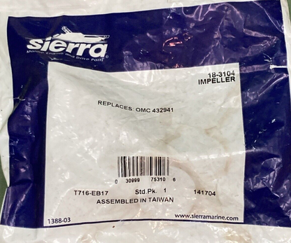 NEW GENUINE SIERRA MARINE 18-3104 IMPELLER