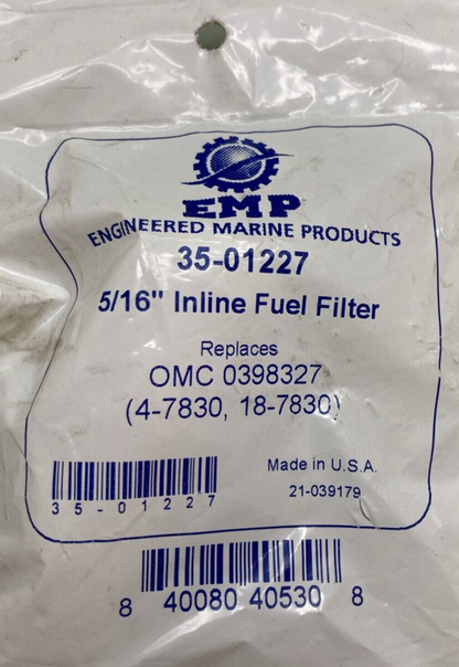 NEW GENUINE EMP MARINE 35-01227 INLINE FUEL FILTER 5/16"