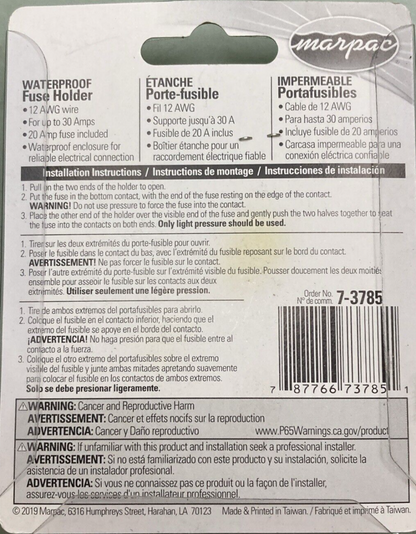 NEW GENUINE MARPAC MARINE 7-3785 WATERPROOF FUSE HOLDER W/ 20AMP FUSE