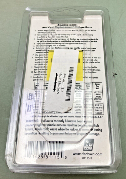 NEW LONG RUN 81115 BEARING KIT 1-1/16" 2 CONES, 2 CUPS, SEAL, NO COTTER PIN