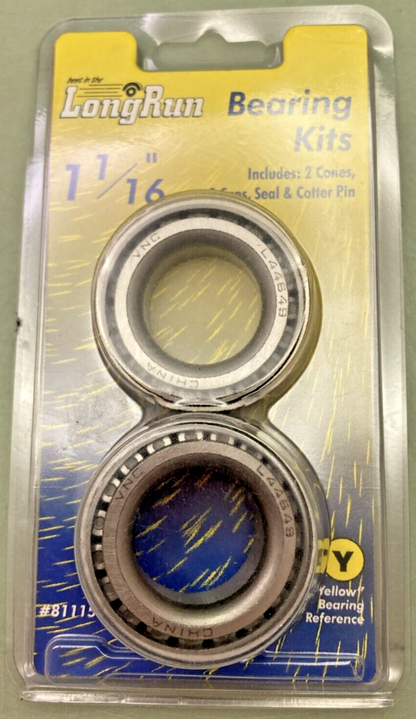 NEW LONG RUN 81115 BEARING KIT 1-1/16" 2 CONES, 2 CUPS, SEAL, NO COTTER PIN