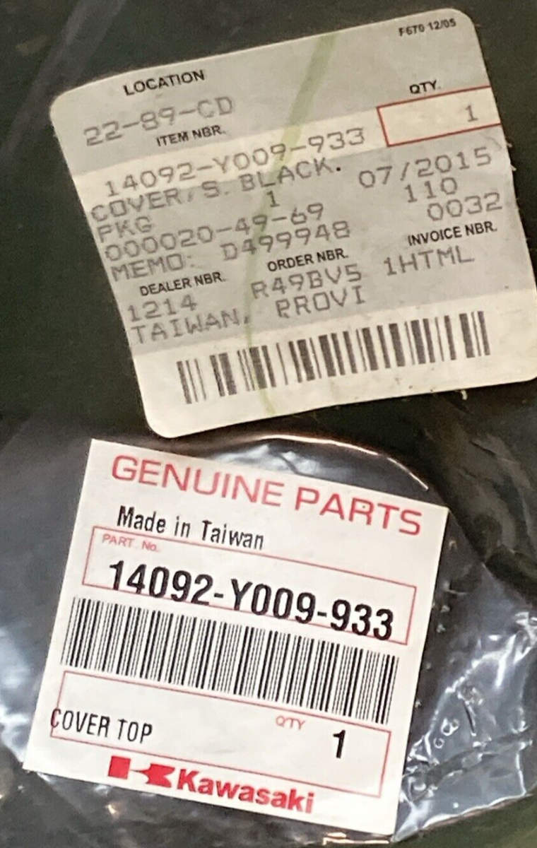 NEW GENUINE KAWASAKI 14092-Y009-933 COVER FRONT FENDER S. BLACK FOR ATV