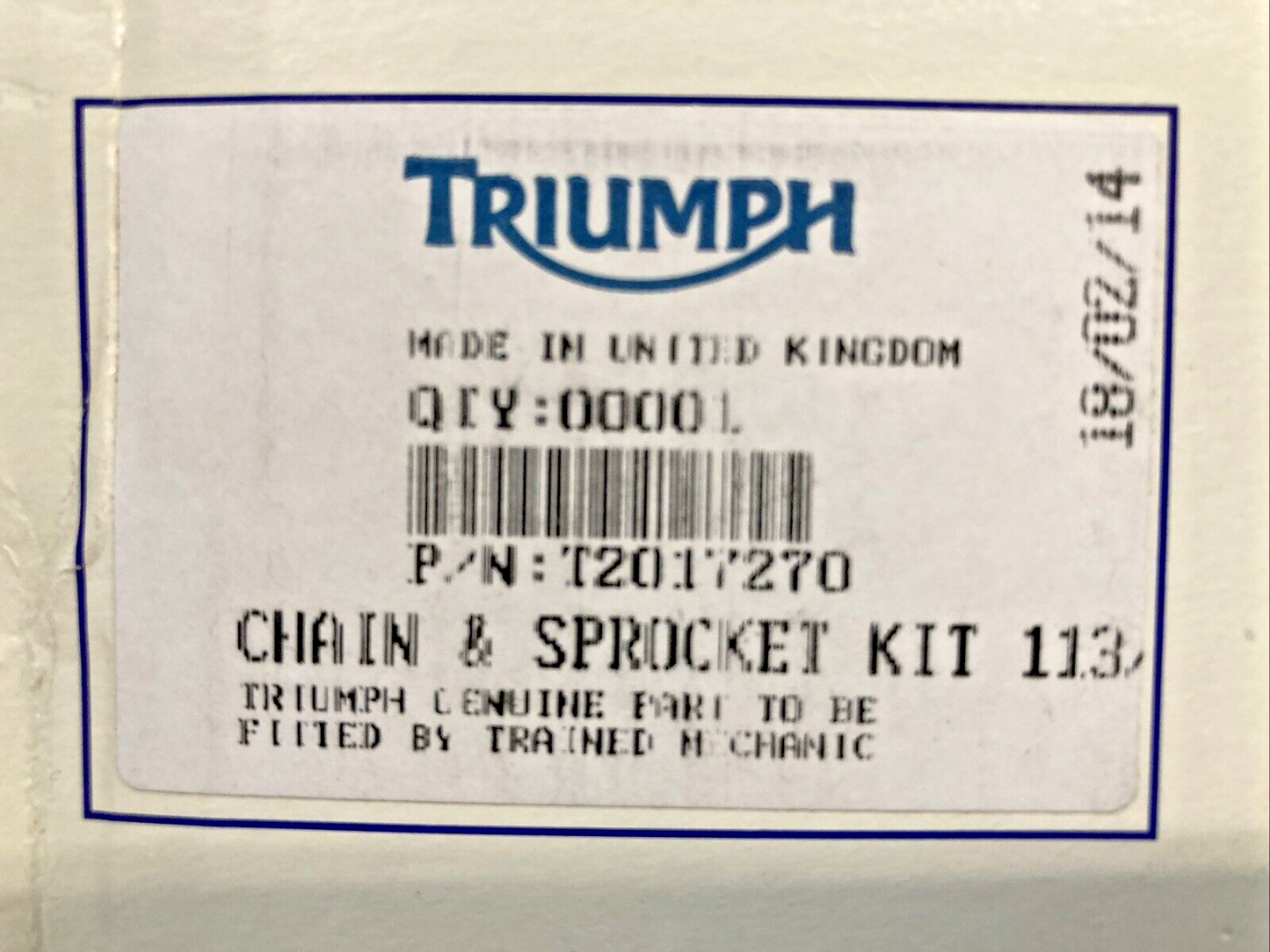 NEW GENUINE TRIUMPH T2017270 Chain & Sprocket Kit, 113/47/15 Daytona 06-20