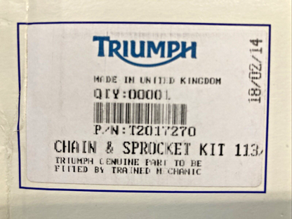 NEW GENUINE TRIUMPH T2017270 Chain & Sprocket Kit, 113/47/15 Daytona 06-20