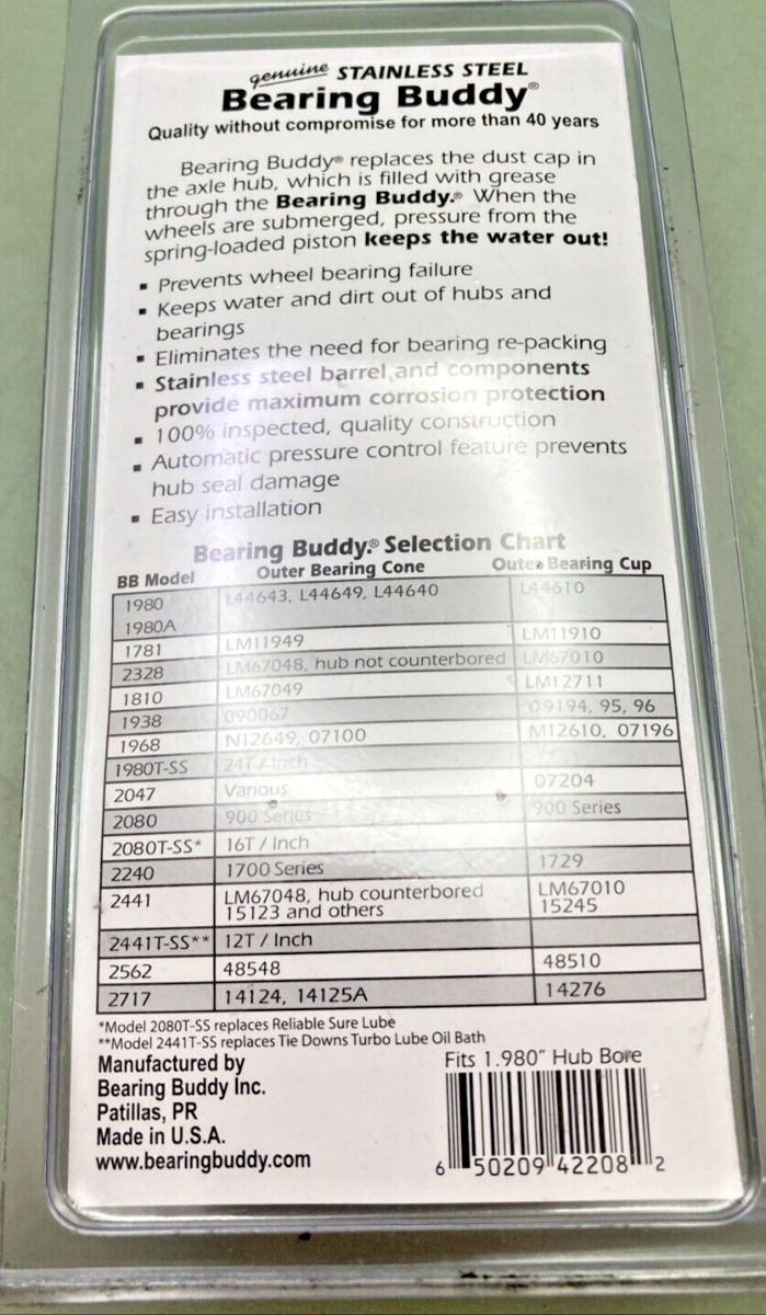 NEW BEARING BUDDY 1980ASS TRAILER WHEEL BEARING PROTECTOR