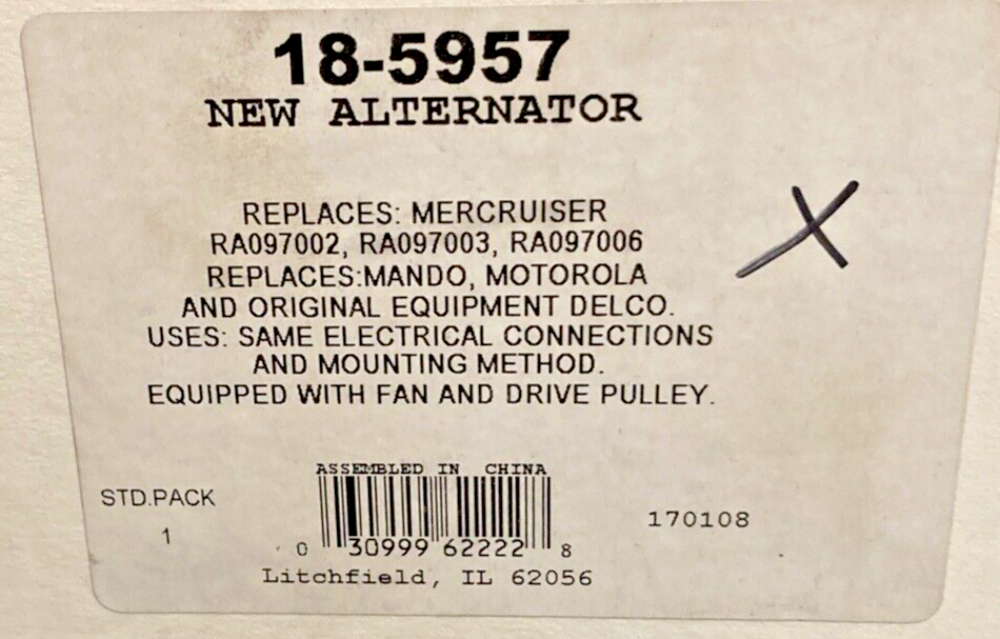 NEW GENUINE SIERRA MERCURY MARINE 18-5957 ALTERNATOR