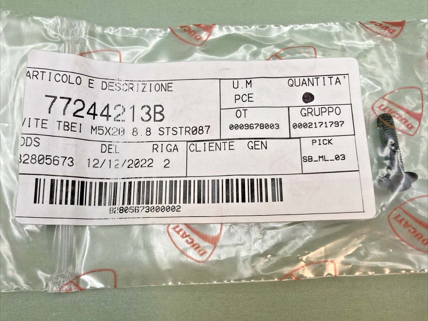 NEW GENUINE DUCATI 77244213B SCREW TBEI M5X20