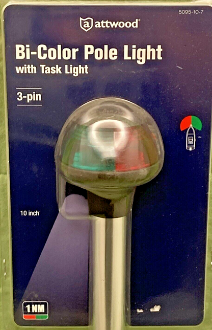 NEW ATTWOOD 5095-10-7 BI-COLOR STOWAWAY WITH TASK LIGHT - 10-INCH