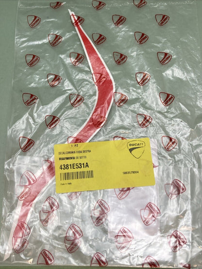 NEW GENUINE DUCATI 4381E531A RIGHT TAIL DECAL DECALCO CODA DX SOTTO TRASPARENTE