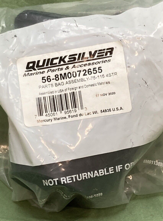 NEW GENUINE QUICKSILVER 56-8M0072655 PARTS BAG ASSEMBLY 75-115 4STR