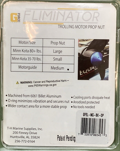 NEW T-H MARINE GFEL-MG-BK-DP G-FORCE ELIMINATOR PROP NUT BLACK FOR MOTORGUIDE