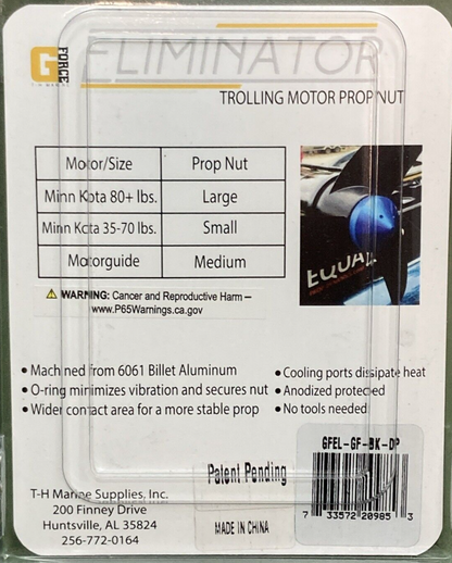 NEW T-H MARINE GFEL-GF-BK-DP G-FORCE ELIMINATOR PROP NUT BLACK FOR MINN KOTA