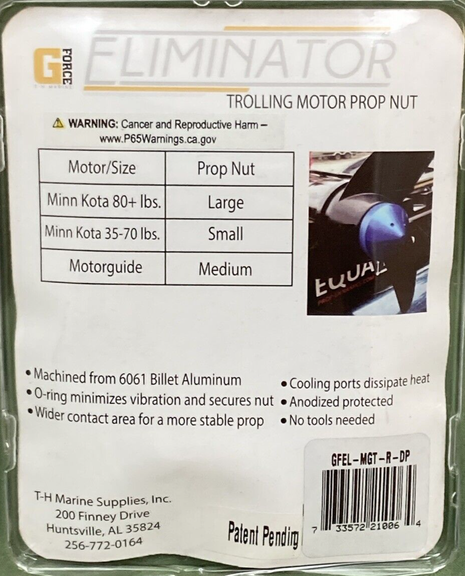 NEW T-H MARINE GFEL-MGT-R-DP G-FORCE ELIMINATOR PROP NUT RED FOR MOTORGUIDE