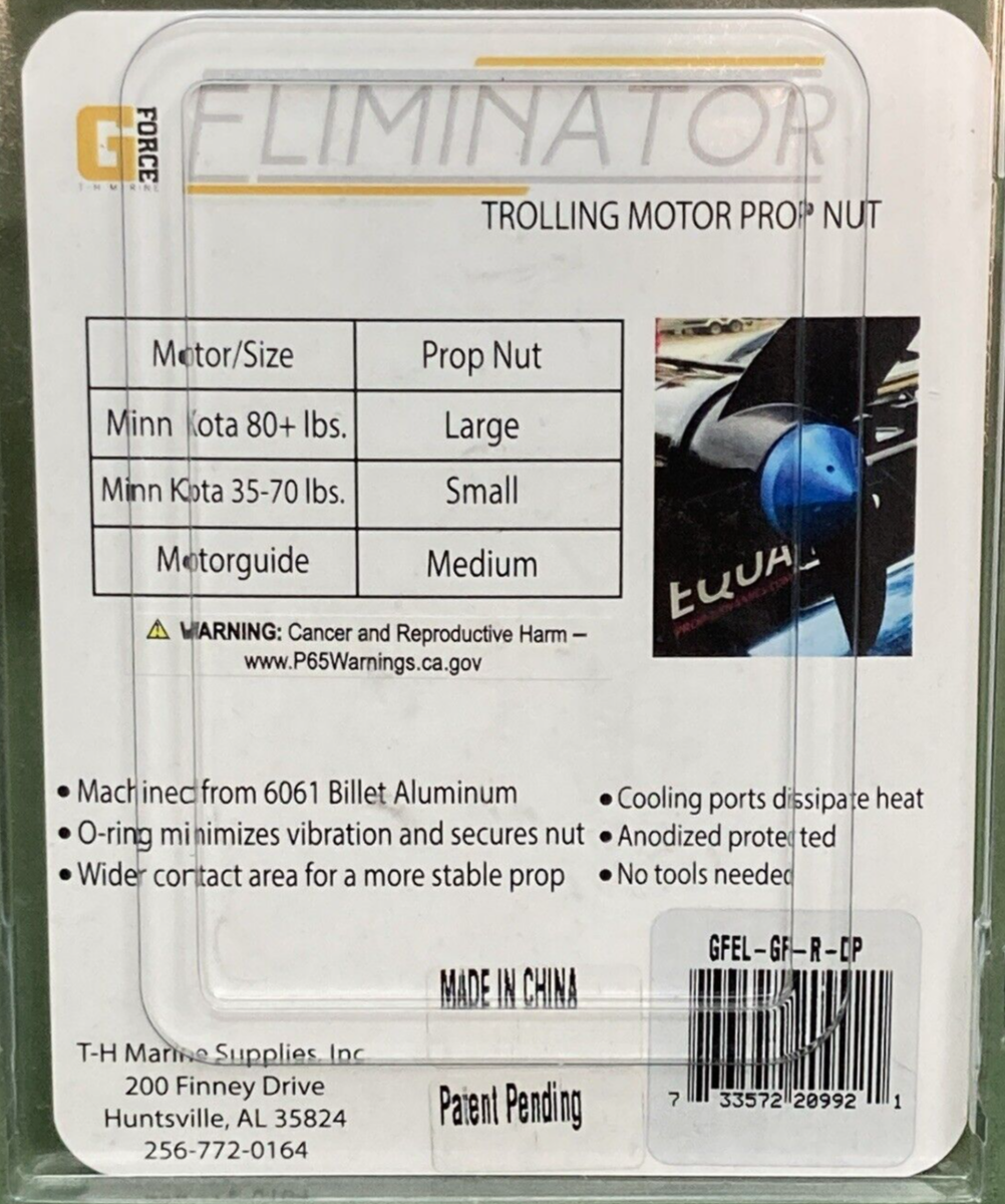NEW T-H MARINE GFEL-GF-R-DP G-FORCE ELIMINATOR PROP NUT RED FOR MINN KOTA
