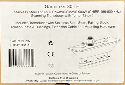 NEW GENUINE GARMIN 010-01961-10 SCANNING TRANSDUCER W/ TEMP THRU-HULL SS