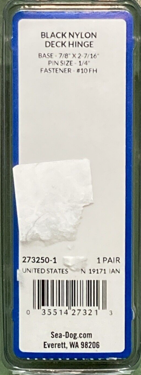 QTY 2 NEW GENUINE SEA DOG 273250-1 NYLON DECK HINGE BLACK 7/8" X 2-7/16"
