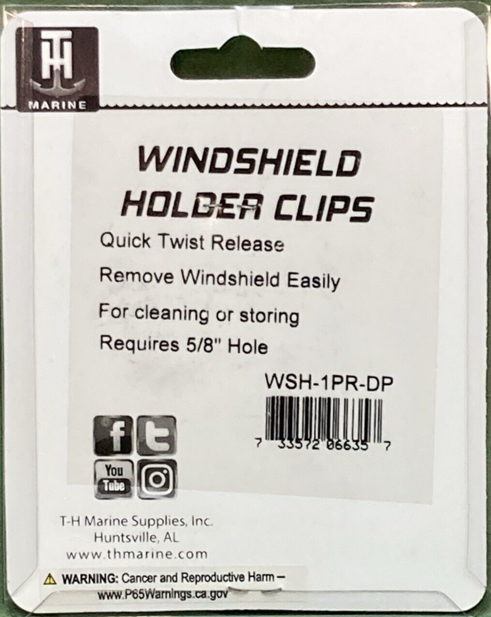 QTY 2 NEW GENUINE T-H MARINE WSH-1PR-DP WINDSHIELD HOLDERS BLACK 5/8" HOLE