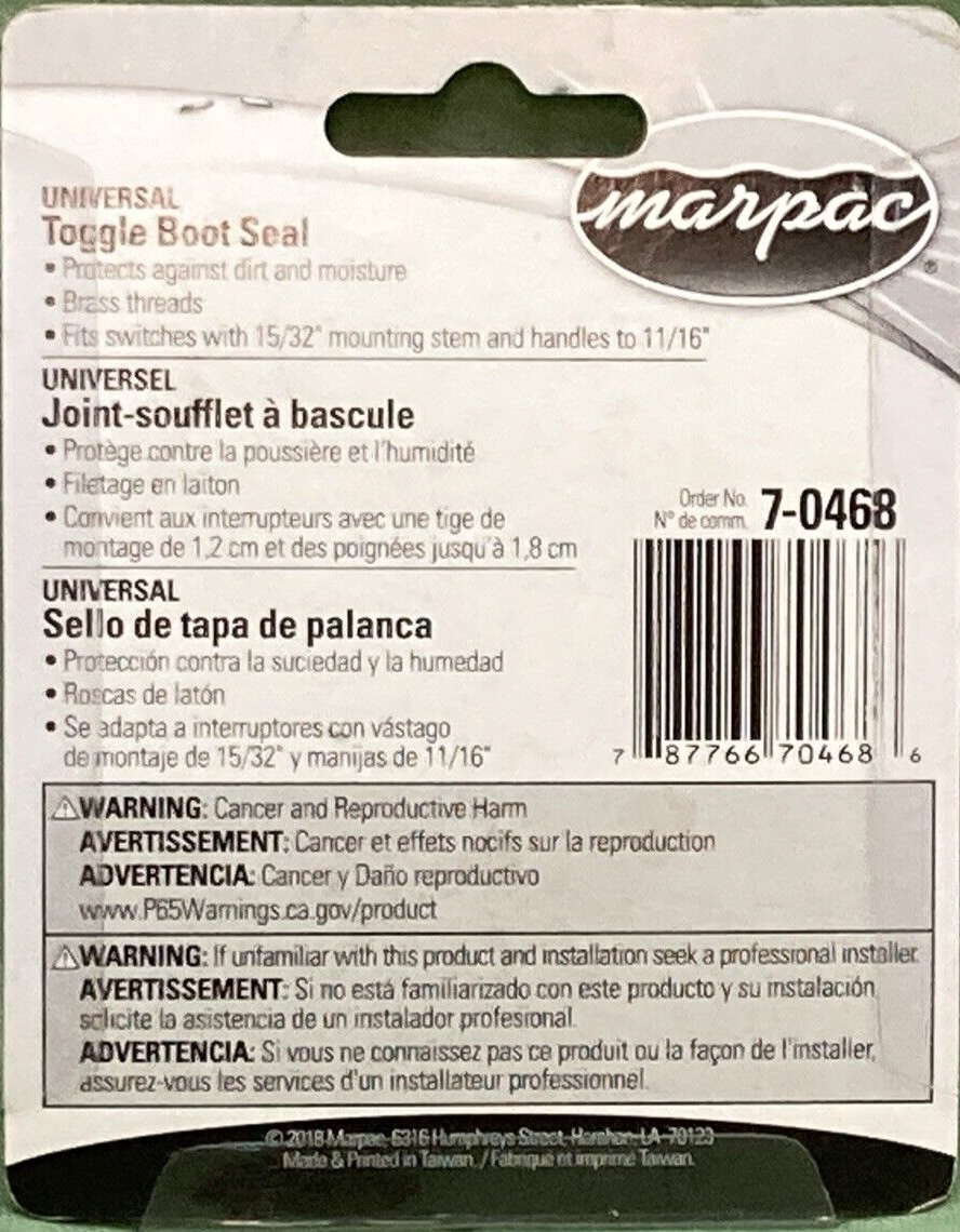QTY 2 NEW GENUINE MARPAC 7-0468 UNIVERSAL TOGGLE BOOT SEAL BRASS THREADS