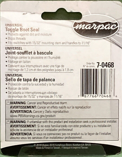 QTY 2 NEW GENUINE MARPAC 7-0468 UNIVERSAL TOGGLE BOOT SEAL BRASS THREADS