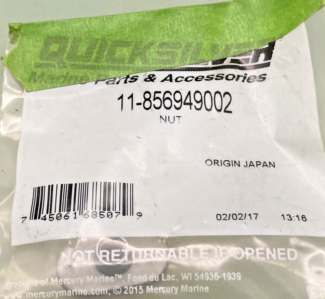 NEW GENUINE QUICKSILVER Mercury 11-856949002 NUT