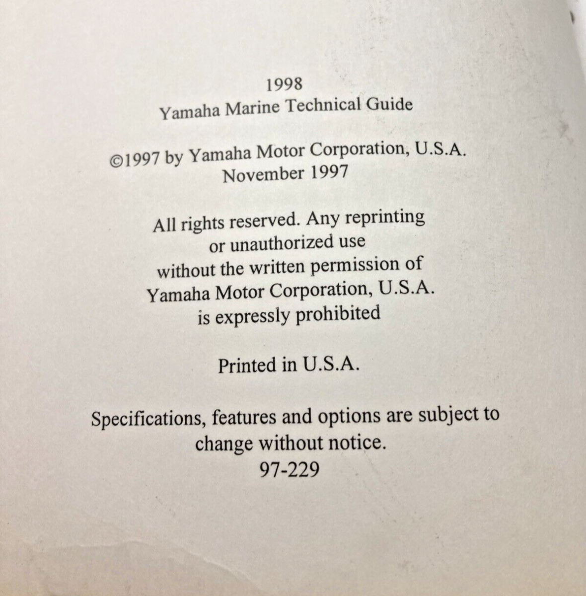 GENUINE YAMAHA LIT-18865-01-98 MARINE TECHNICAL SERVICE GUIDE 1998