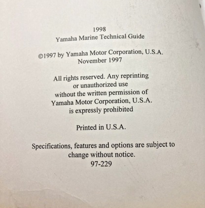 GENUINE YAMAHA LIT-18865-01-98 MARINE TECHNICAL SERVICE GUIDE 1998