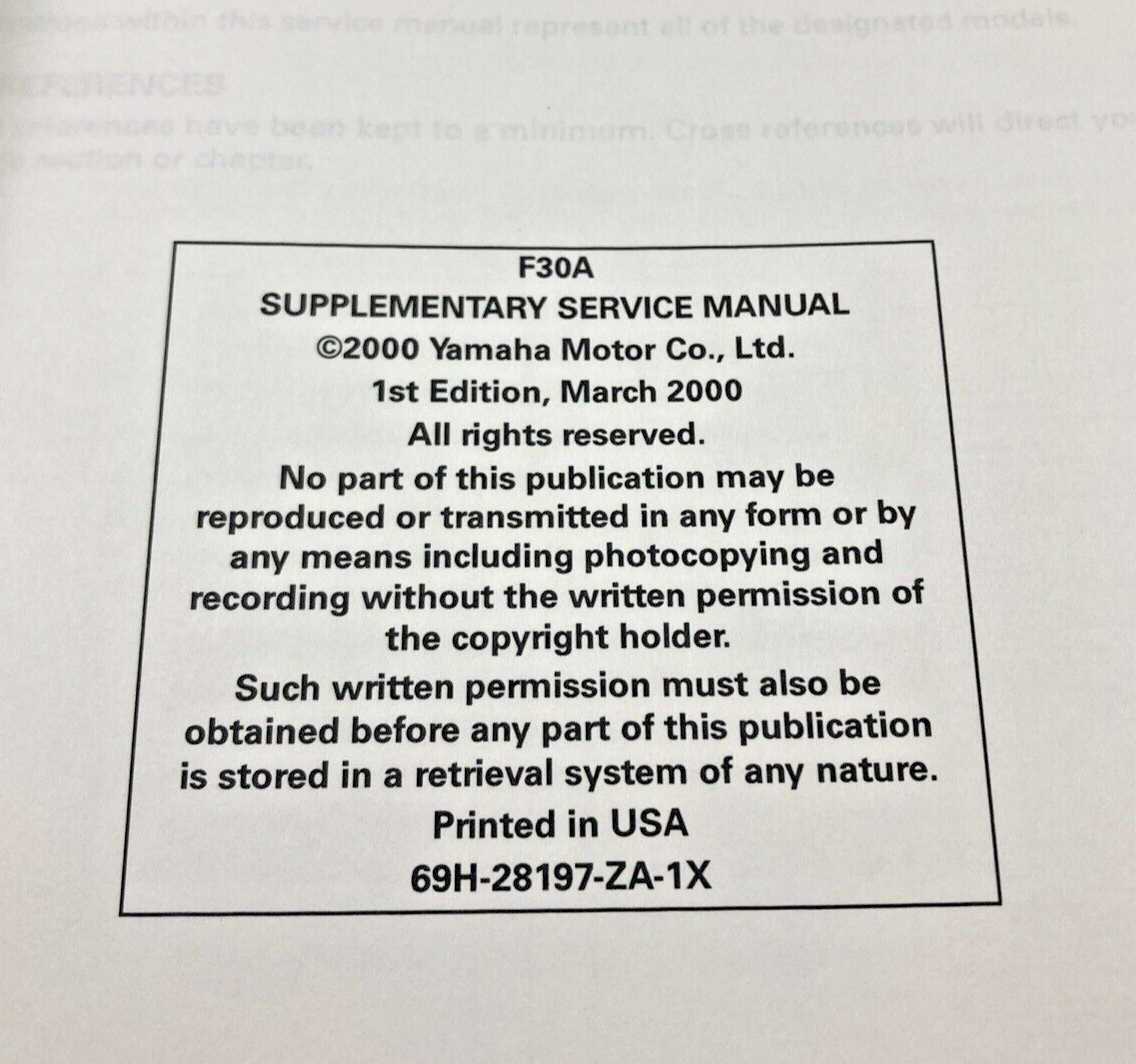 GENUINE YAMAHA LIT-18616-02-21 F30TRZ SUPPLEMENTARY SERVICE MANUAL 2000