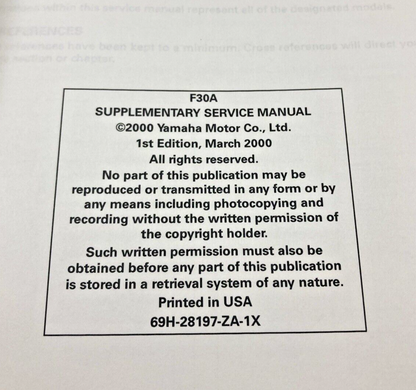 GENUINE YAMAHA LIT-18616-02-21 F30TRZ SUPPLEMENTARY SERVICE MANUAL 2000