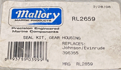 NEW REPLACES MALLORY RL2659 SMALL CASE LOWER GEARCASE SEAL KIT, JOHNSON EVINRUDE