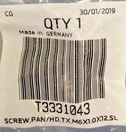 NEW GENUINE TRIUMPH T3331043  Screw, Pan/hd, Tx, M6X1.0X12, Slv
