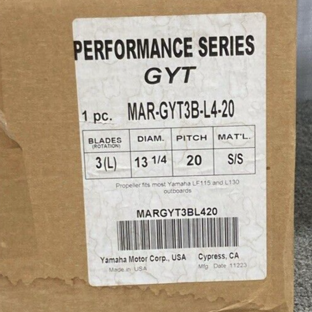NEW GENUINE YAMAHA MAR-GYT3B-L4-20 PROPELLER 3 BLADE LH 13.25"D 20" PITCH SS