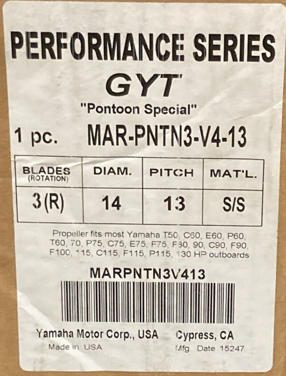 NEW GENUINE YAMAHA MAR-PNTN3-V4-13 PROPELLER 3 BLADE RH 14"D 13" PITCH SS