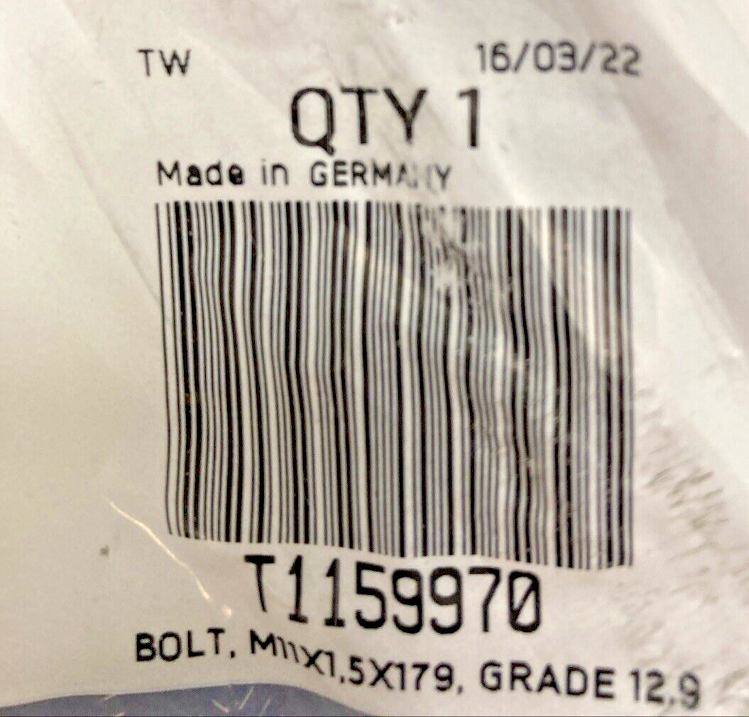 NEW GENUINE TRIUMPH T1159970 Bolt, M11 X 179, Grade 12.9