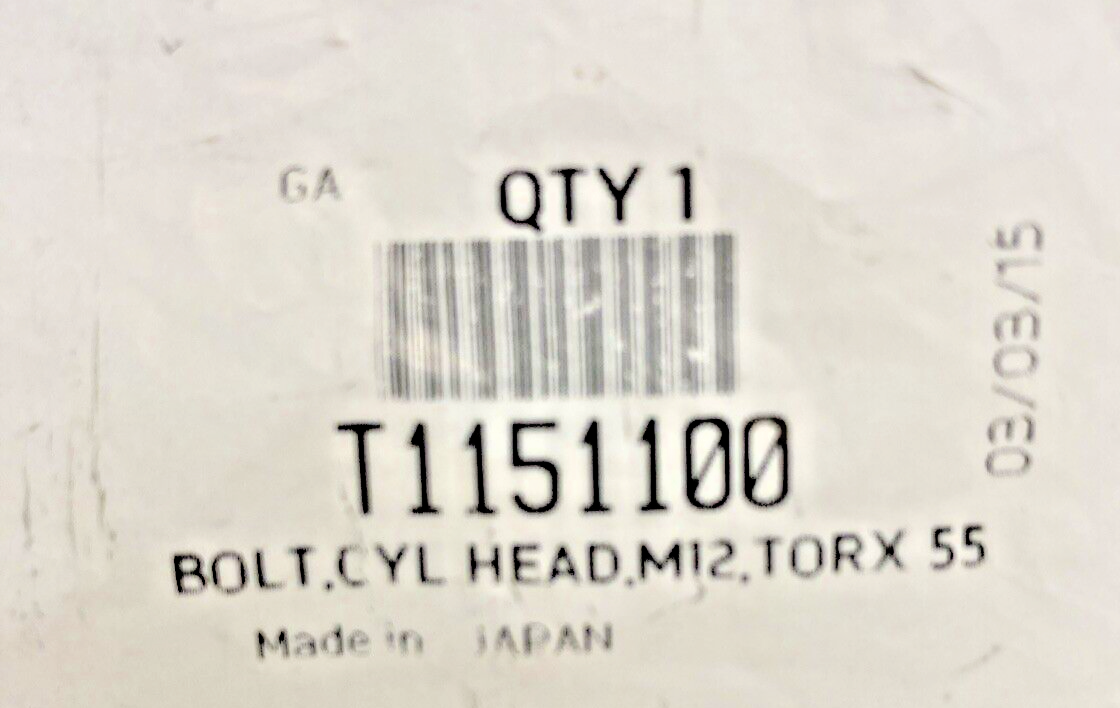 NEW GENUINE TRIUMPH T1151100  Bolt, Cyl Head, M12, Torx 55