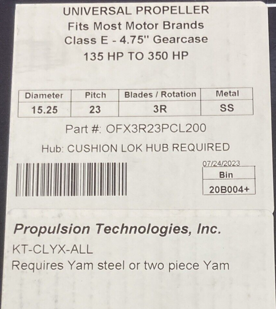 NEW POWERTECH OFX3R23PCL200 PROPELLER 3 BLADE RH 15.25"D 23" PITCH SS