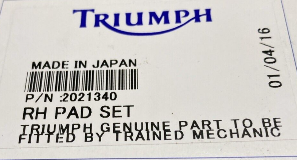 NEW GENUINE TRIUMPH  T2021340 Pad Set, Front, Rh