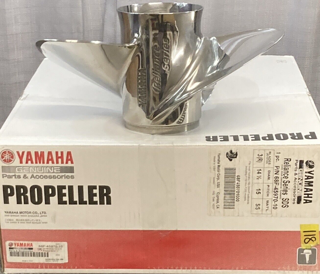 NEW GENUINE YAMAHA 68F-45970-10 PROPELLER 3-BLADE RH 14.5"D 15" PITCH SS