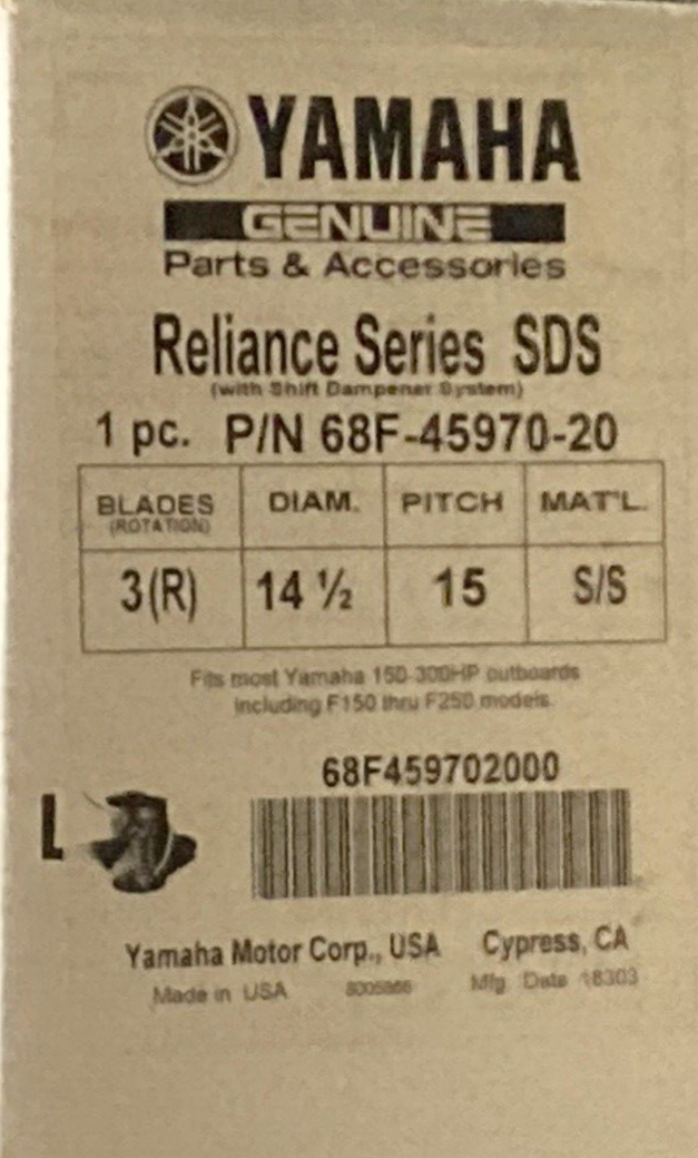 NEW GENUINE YAMAHA 68F-45970-20 PROPELLER 3-BLADE RH 14.5"D 15" PITCH SS