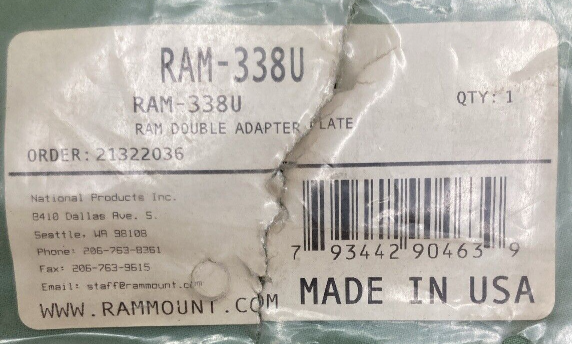 NEW GENUINE RAM MOUNTS RAM-338U ADAPTER PLATE W/ HARDWARE